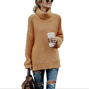 Yellow turtleneck oversized sweater